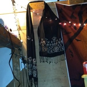 Hand embroidered black rayon & gold sequin scarf